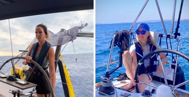 Zwei Frauen am Steuer einer Segelyacht in Kroatien – Skipperinnen Laura und Daniela beim Frauentörn 2025.