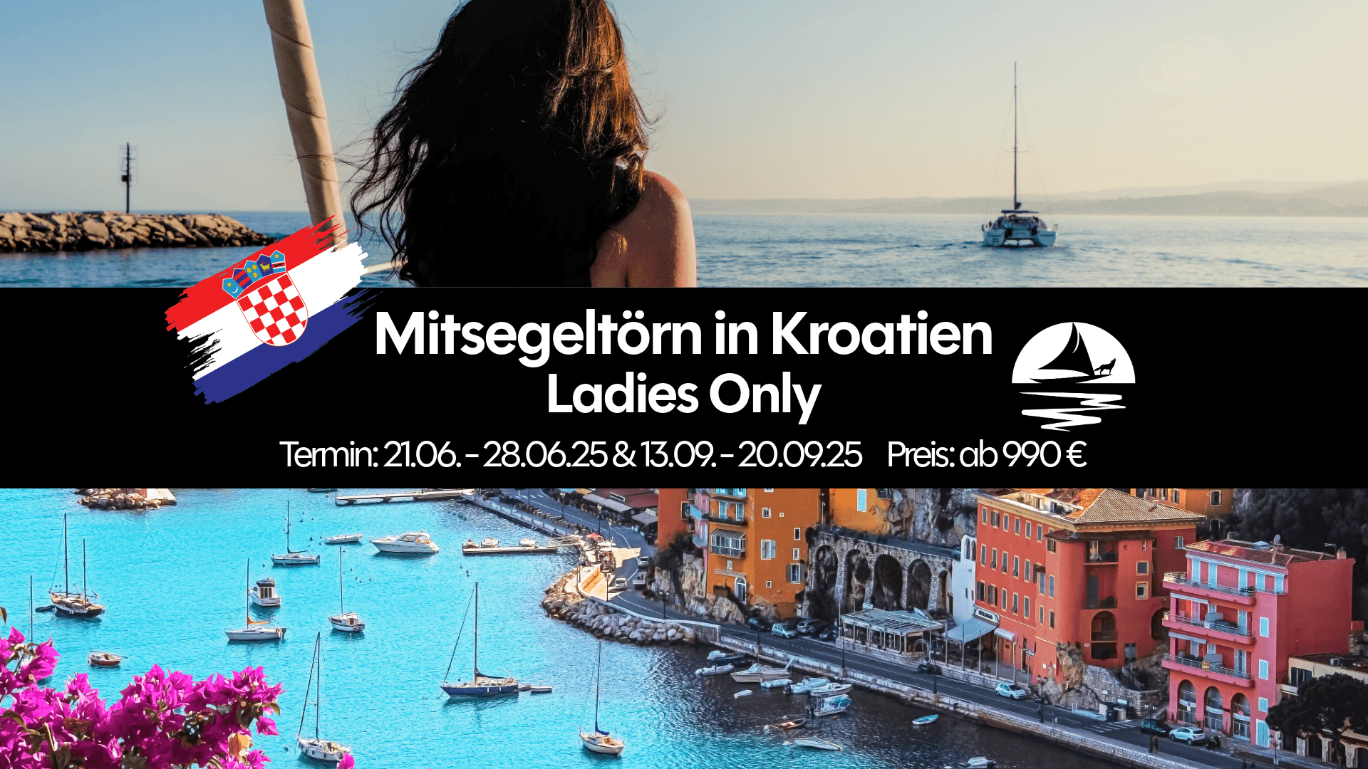 Frau steht auf einem Segelboot in Kroatien – Mitsegeln für Frauen und Segeln Kroatien erleben