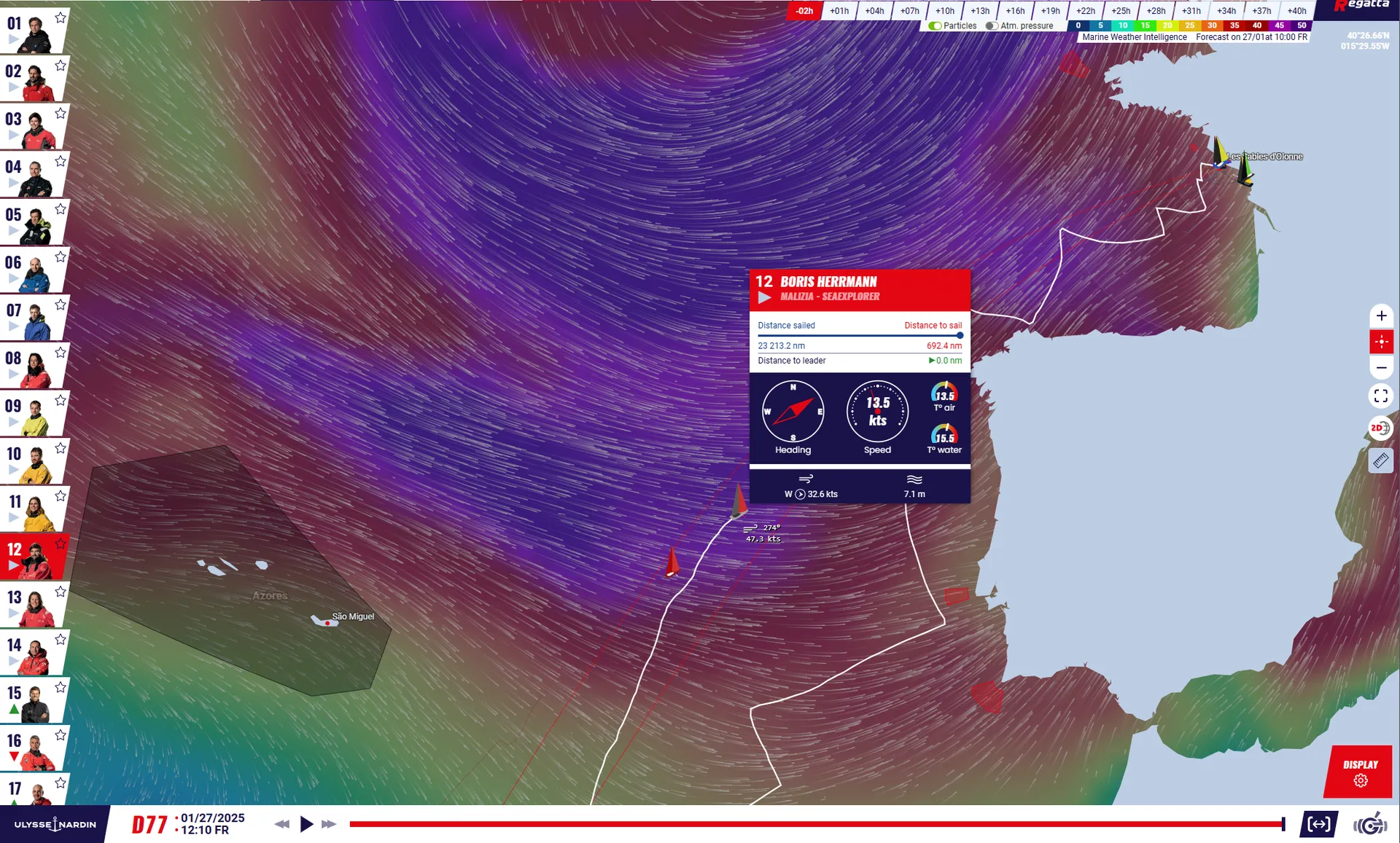 "Sturm Herminia mit gigantischen Wellen und Live-Tracking der Route von Boris Herrmann während der Vendée Globe 2025."