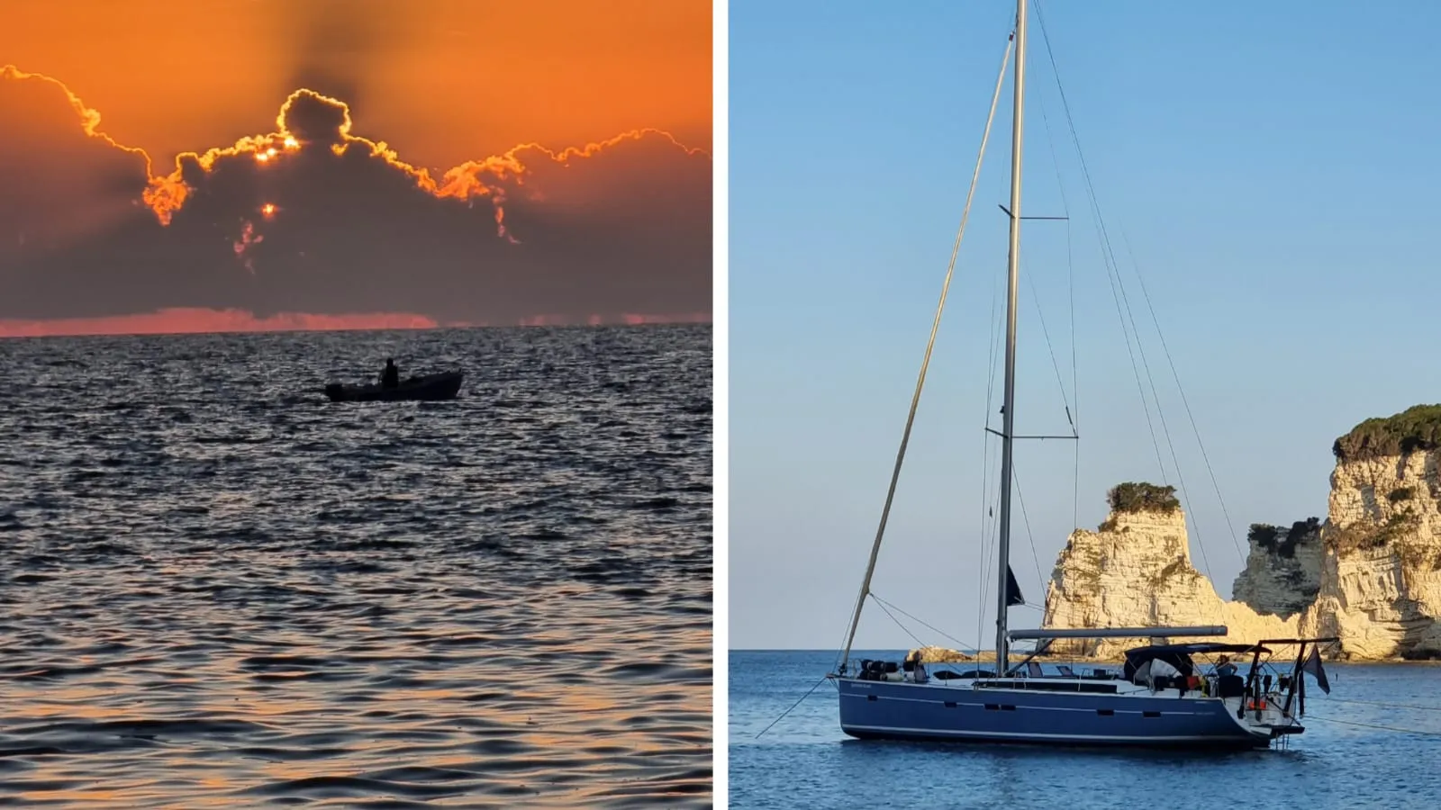 Einer der schönsten Sonnenuntergänge der Saison an der Westküste der Insel Antipaxos. Die Bucht bietet tolle Möglichkeiten um mit Landleinen zu befestigen. 