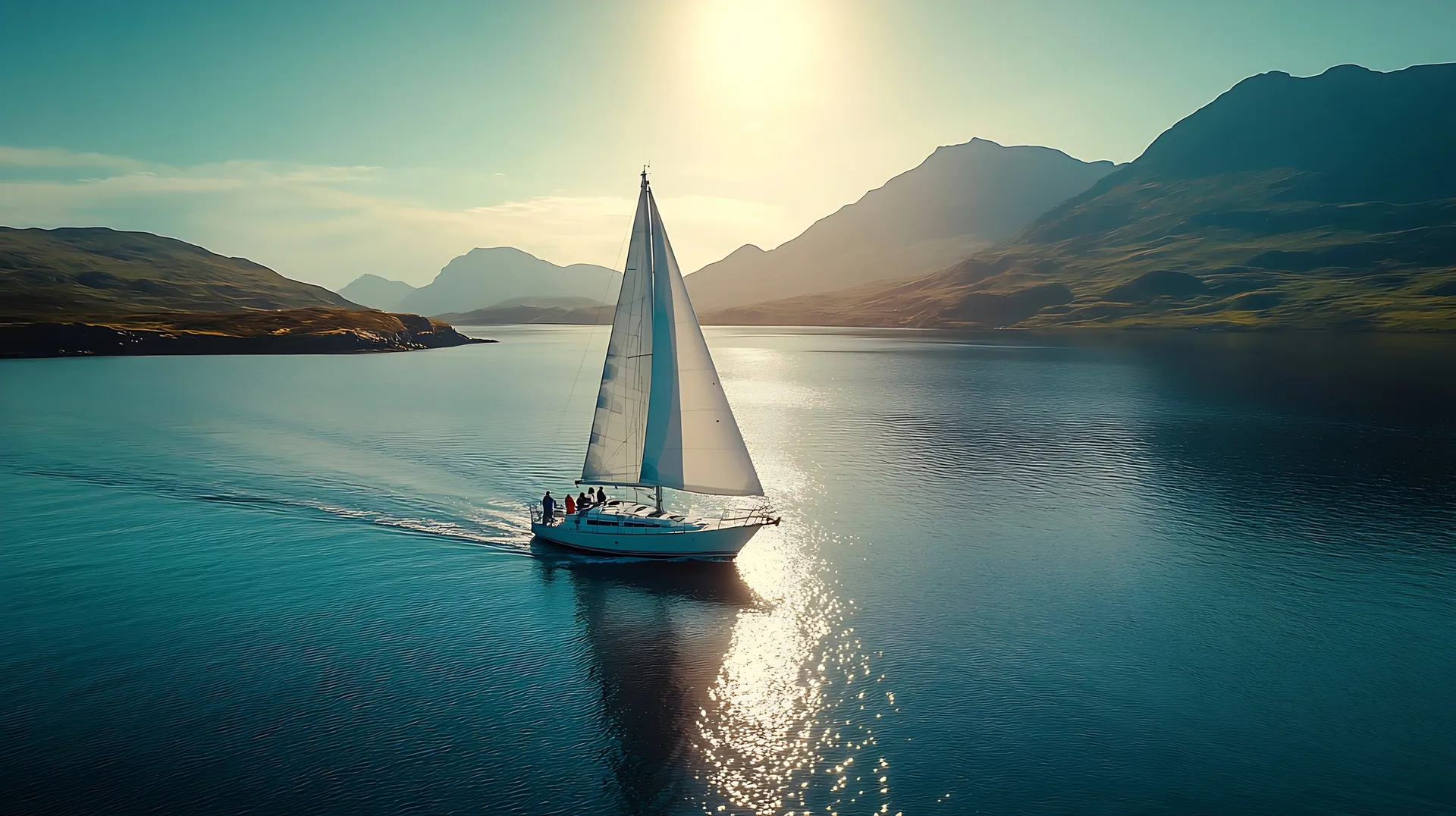 Ein Segelboot gleitet im Sommer über das Wasser vor der malerischen Küste Schottlands – ein perfekter Segeltörn für Natur- und Abenteuerliebhaber.