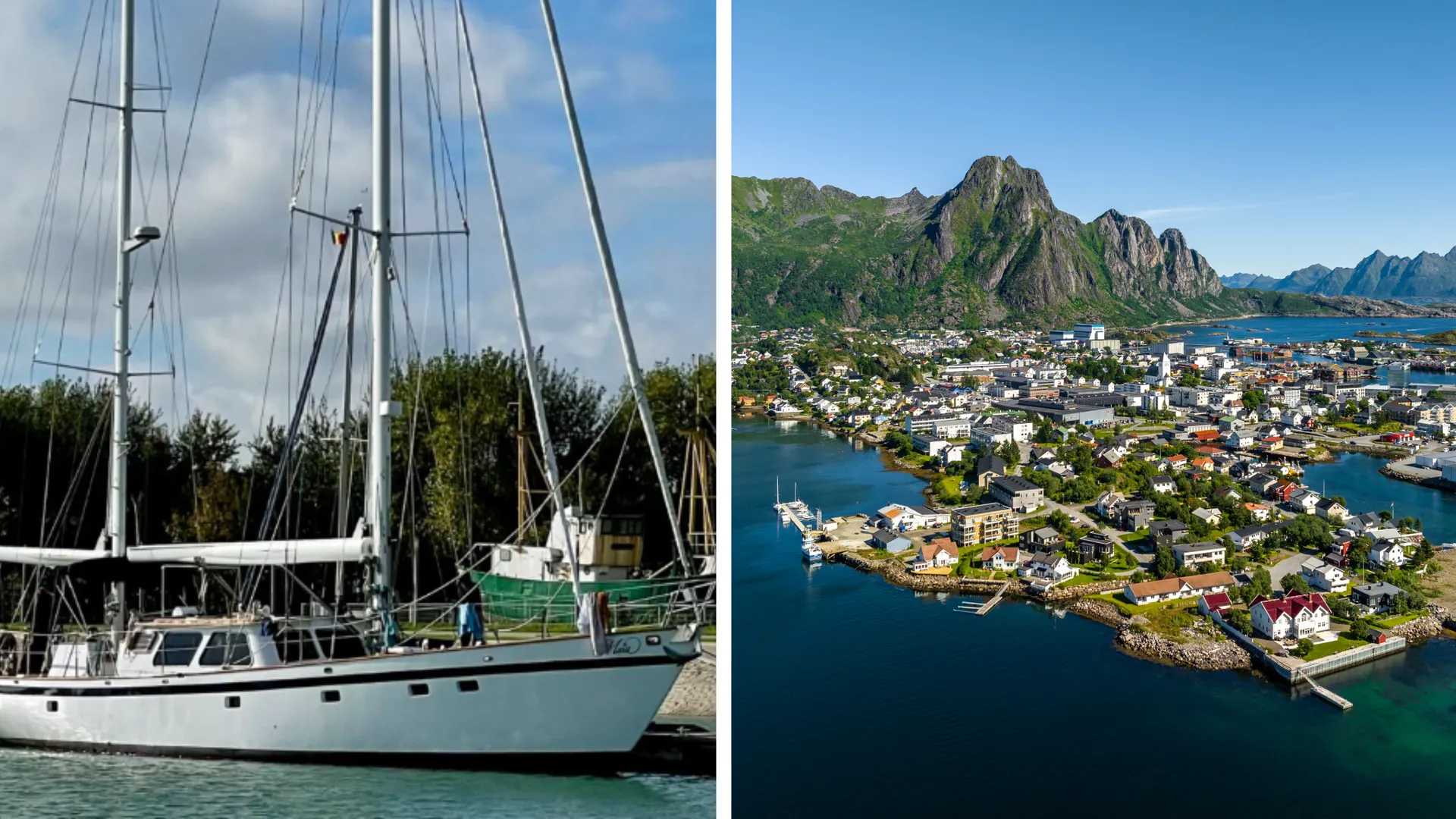 Segelyacht Maia im Hafen von Svolvær, dem Startpunkt des Segeltörns durch die Lofoten unter der Mitternachtssonne.