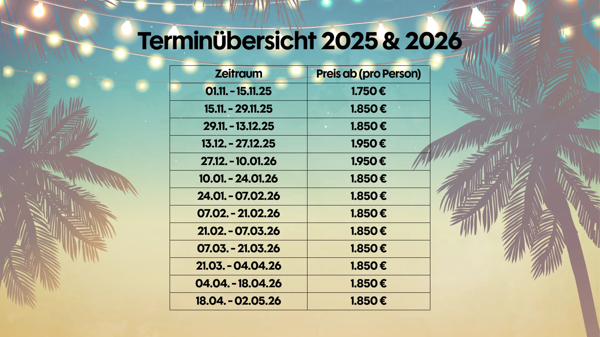 Terminübersicht Segelsaison 2025 und 2026