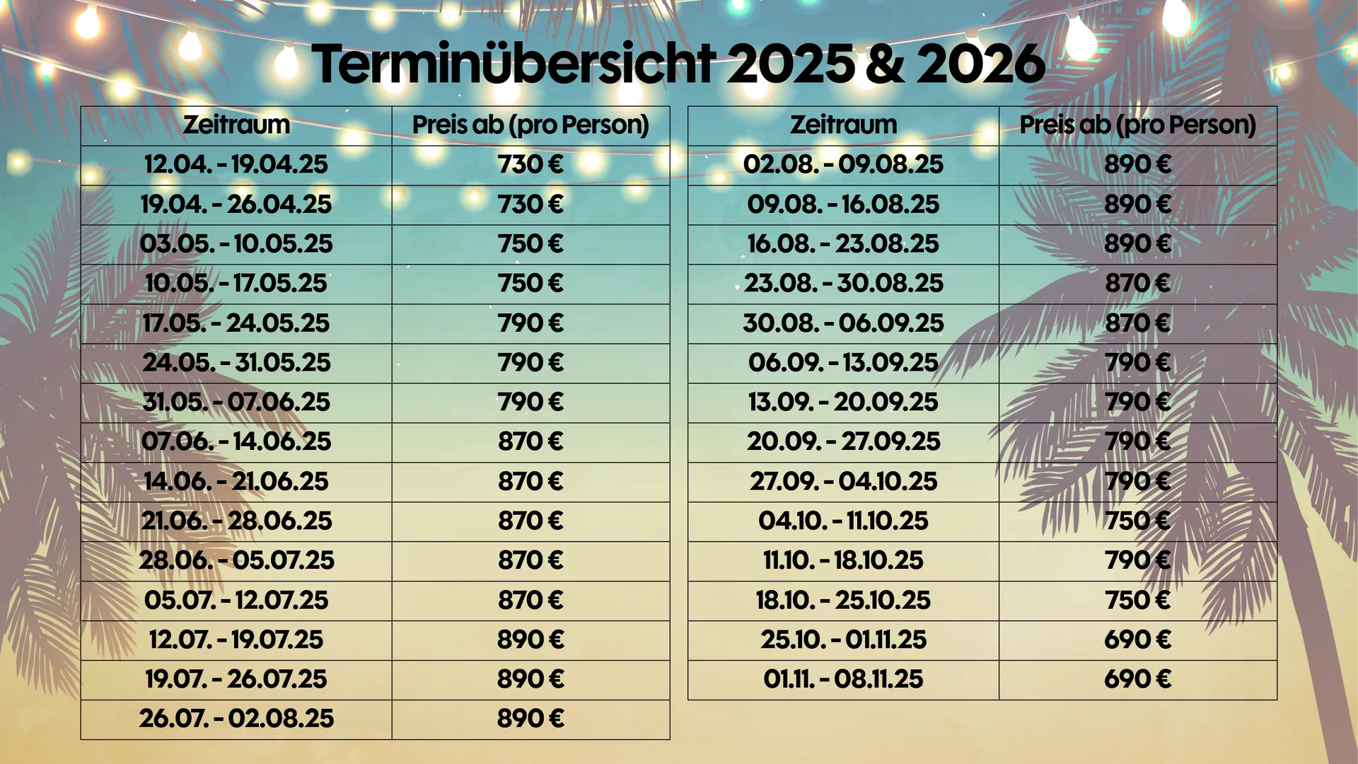 Terminübersicht Segelsaison 2025