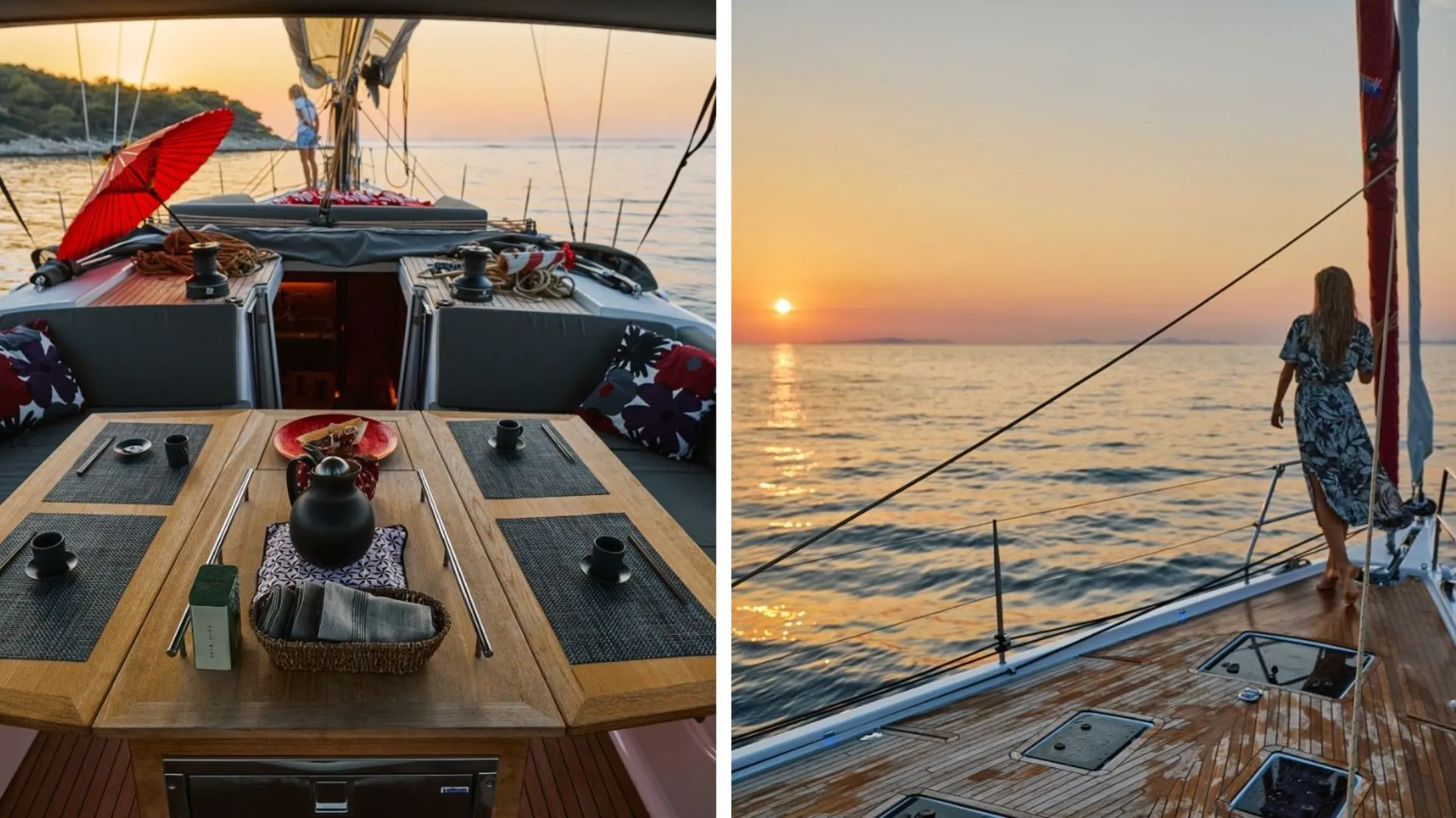 Segeln FKK Kroatien: Erleben Sie den perfekten Tagesausklang mit einem stilvollen Dinner an Deck der Kabuki. Kulinarische Genüsse, edle Weine und ein atemberaubender Sonnenuntergang machen diesen Moment unvergesslich