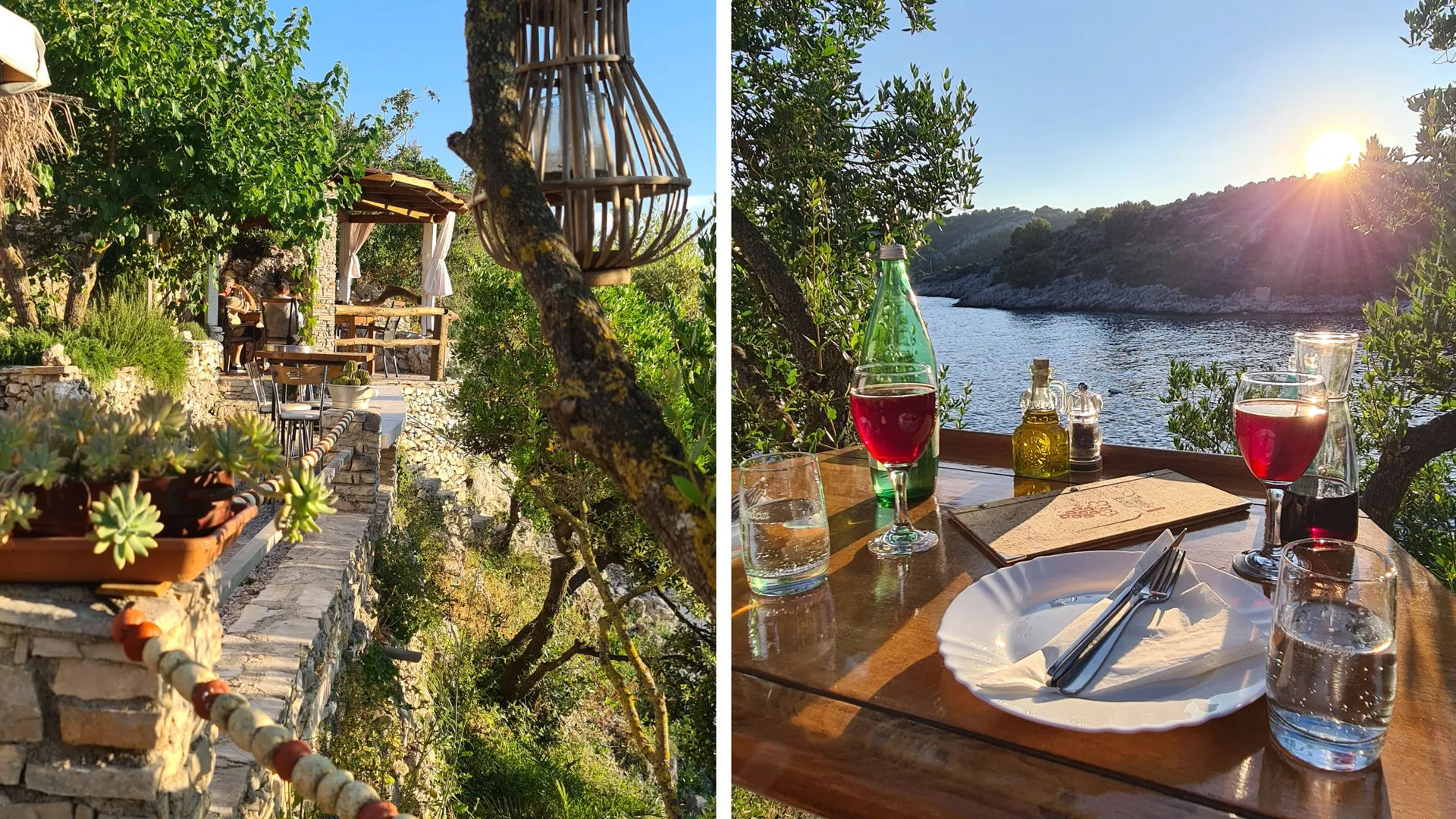 Das „Lonely Paradise“ auf Šolta – ein verstecktes Juwel in Kroatien. Exklusives Dinner im Restaurant mit traumhaftem Blick auf die idyllische Bucht, perfekt für einen unvergesslichen Abend beim FKK-Segeln.