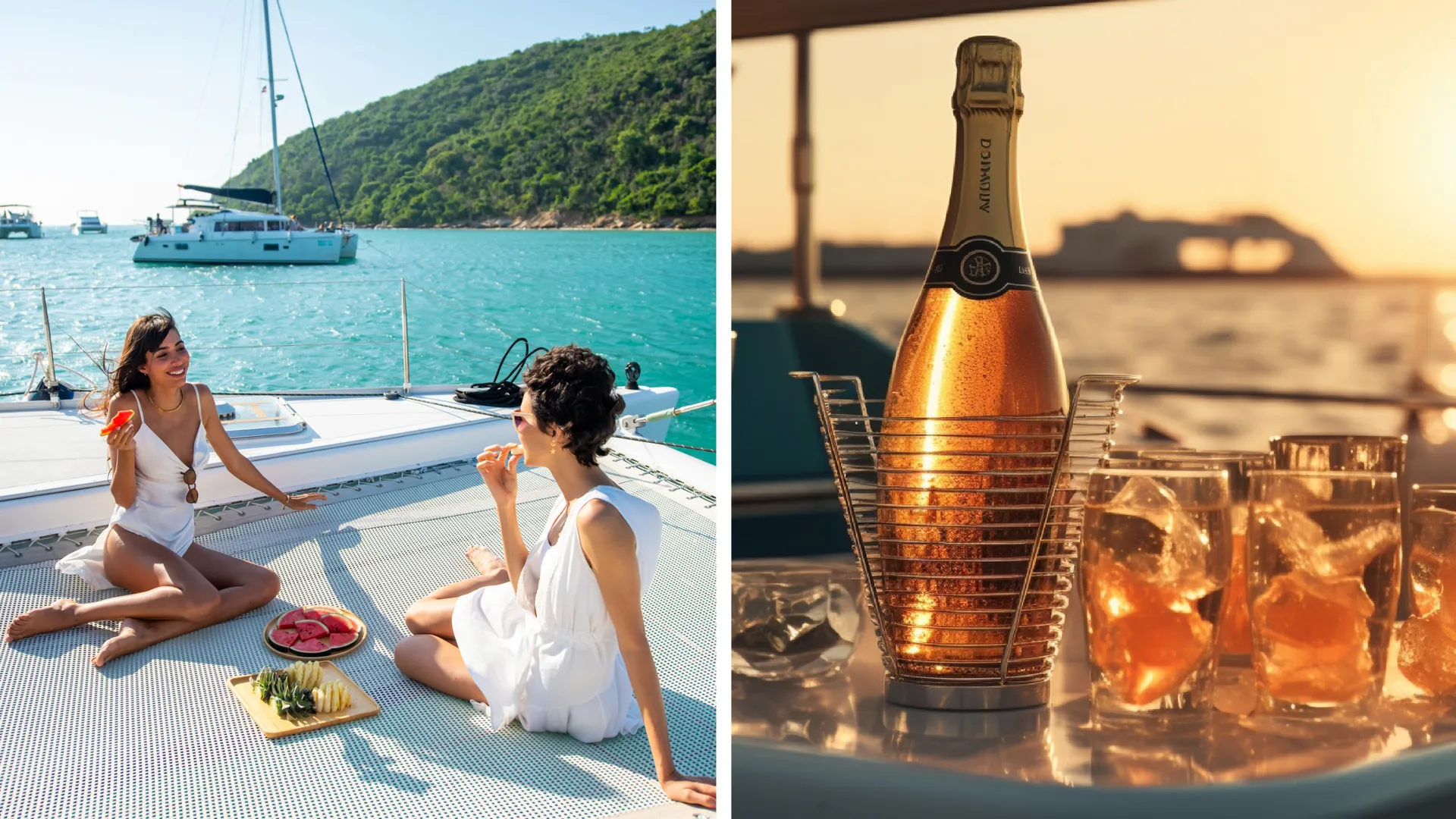 Entspannung pur auf dem Luxuskatamaran – in der Hängematte relaxen, während die Hostess frisches Obst zubereitet. Abends Prosecco genießen und stilvoll zum Dinner ins Restaurant gehen.