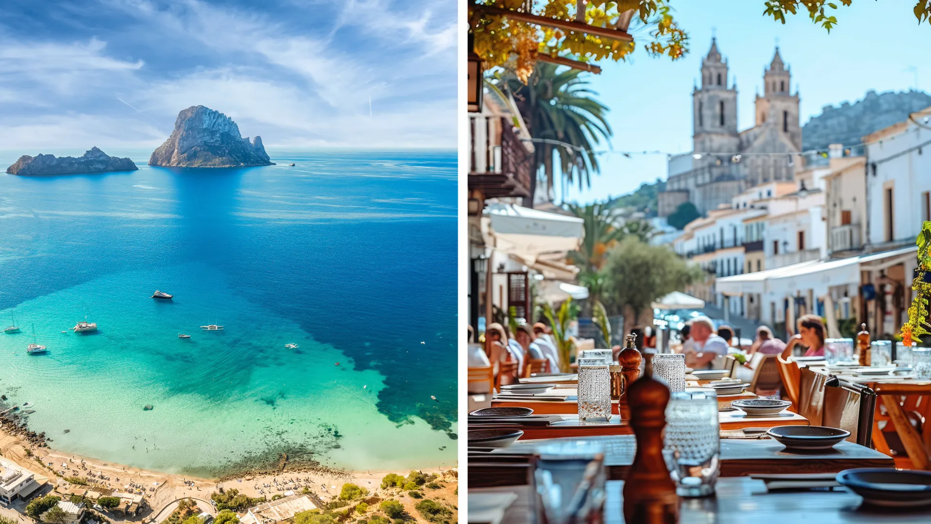 Ibiza bietet das Beste aus zwei Welten: Ruhige, abgelegene FKK-Buchten am Tag und stilvolle Abende in den besten Restaurants der Insel.