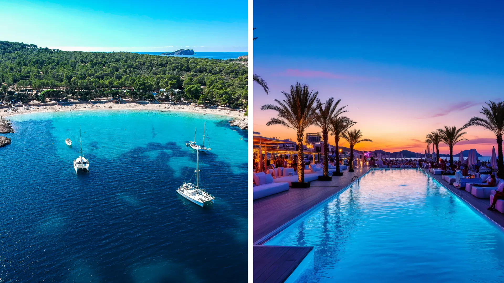 FKK-Segeln auf Ibiza – tagsüber in traumhaften Buchten entspannen, abends exklusive Restaurants und Clubs der Insel genießen.